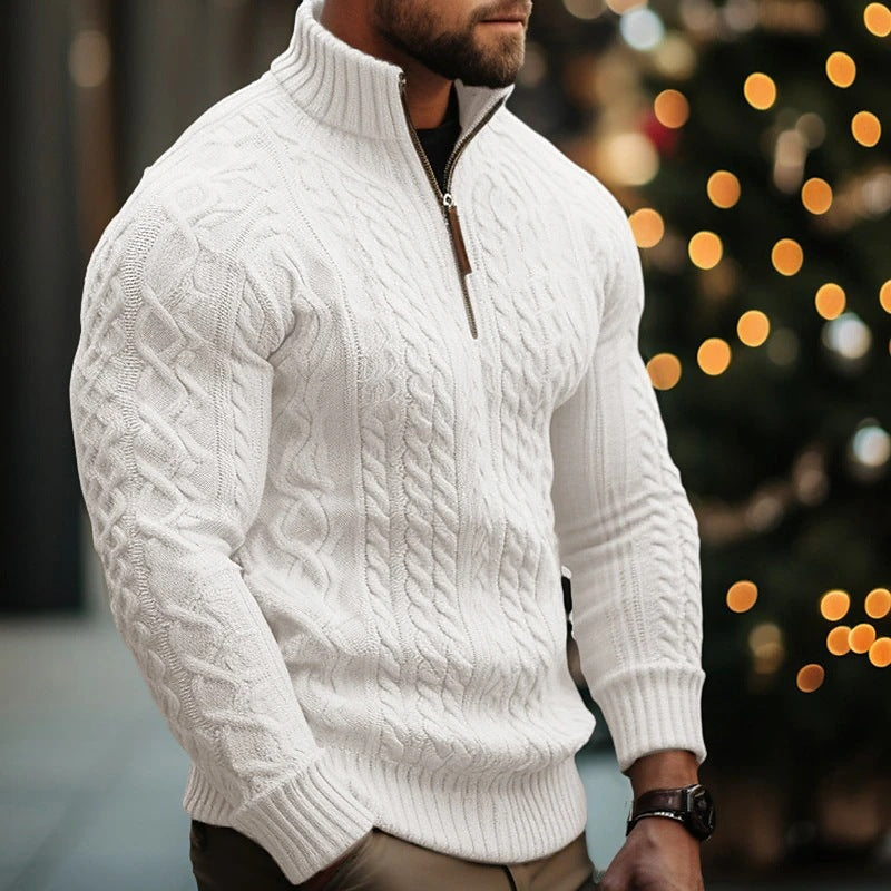 Men's Knitwear Half Zipper Coat Solid Color Twisted Thickened Sweater Hot Deal Warehouse