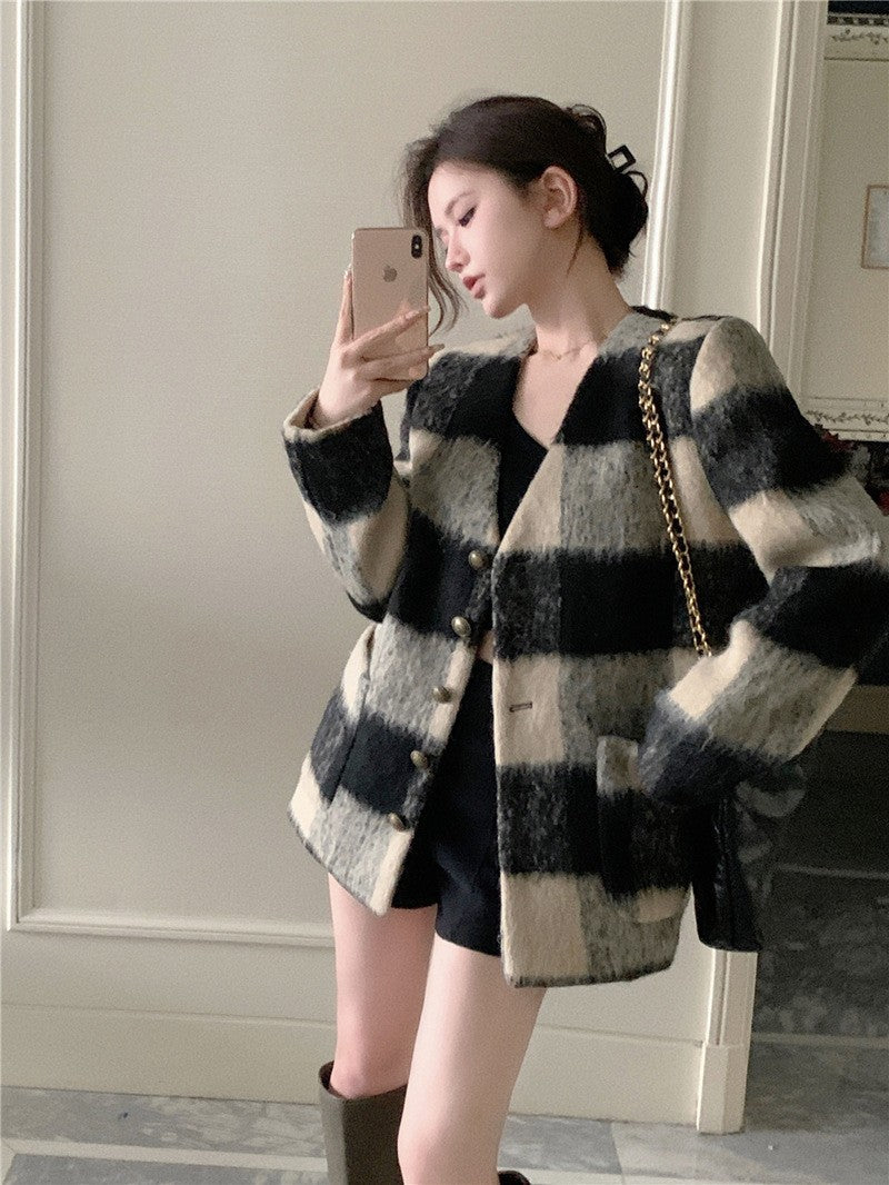 “Adorn Spliced Woolen Coat – women’s stylish wool-blend coat with modern spliced design for warmth and elegance – Hot Deal Warehouse fashion”
