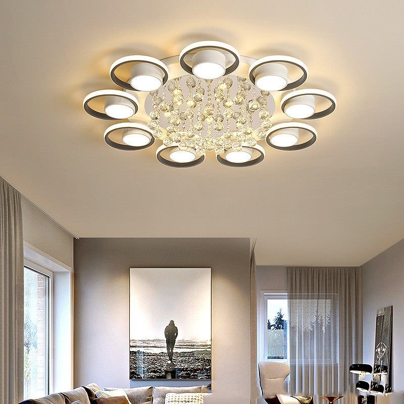 High-end modern ceiling light illuminating a cozy bedroom with elegant decor