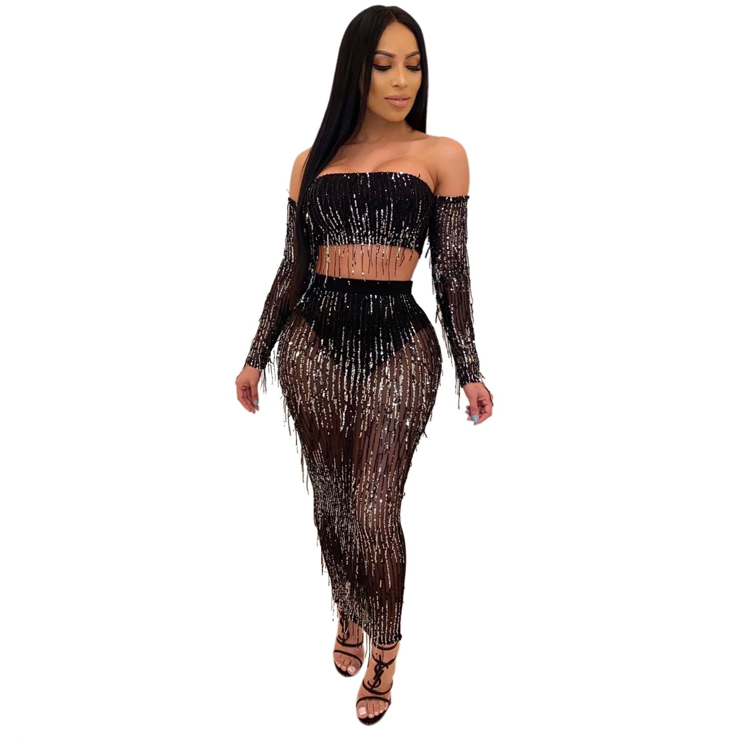 “Antalya Mesh Sequins Dress – women’s glamorous mesh dress adorned with sparkling sequins, perfect for parties and special occasions – Hot Deal Warehouse fashion”