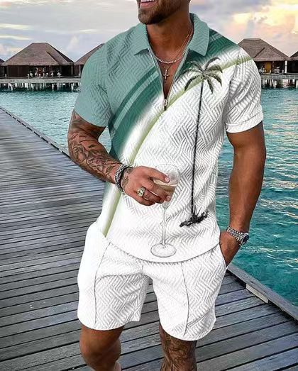 Men's New Clothes Zipper Polo Short Sleeve Suit Hot Deal Warehouse