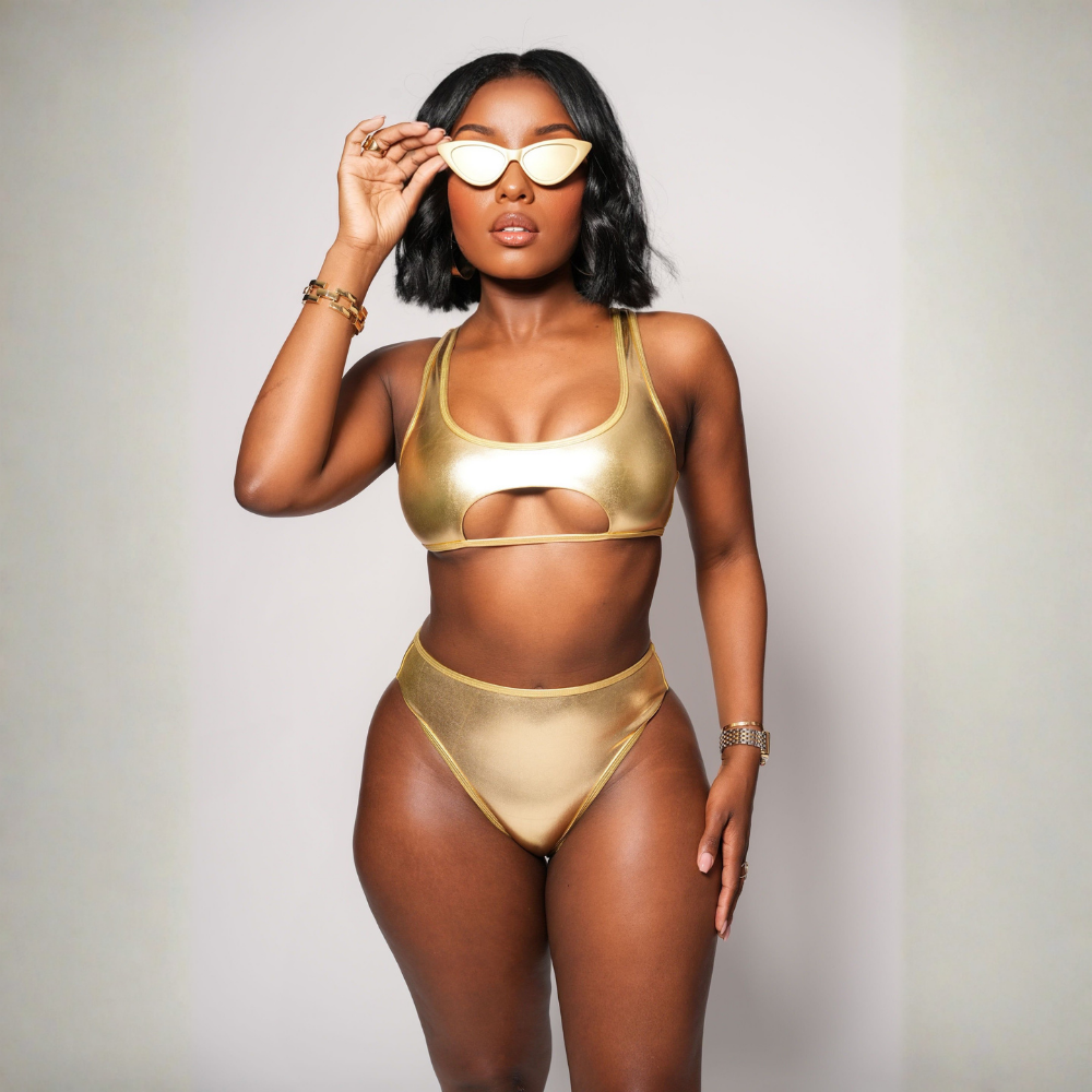 “Metallic and shimmer bikinis – eye-catching swimwear with sparkling finishes – Hot Deal Warehouse beachwear”