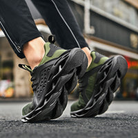 Men’s breathable black lace-up sneakers with shockproof sole and height-increase design

