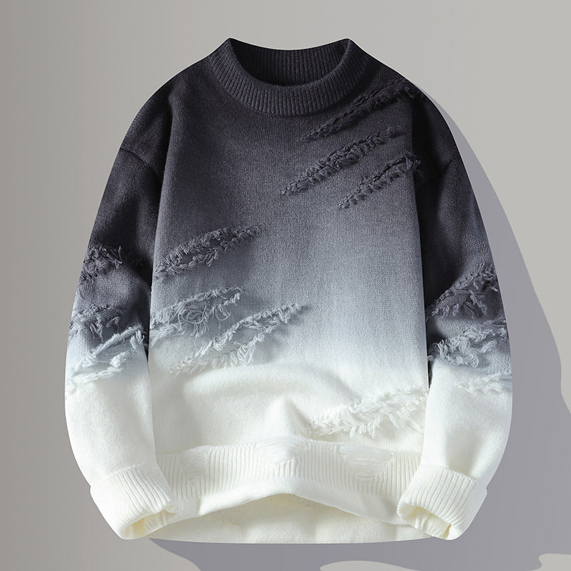 Round Neck Pullover Personalized Gradient Sweater, Stylish Gradient Design, Soft & Comfortable Casual Wear