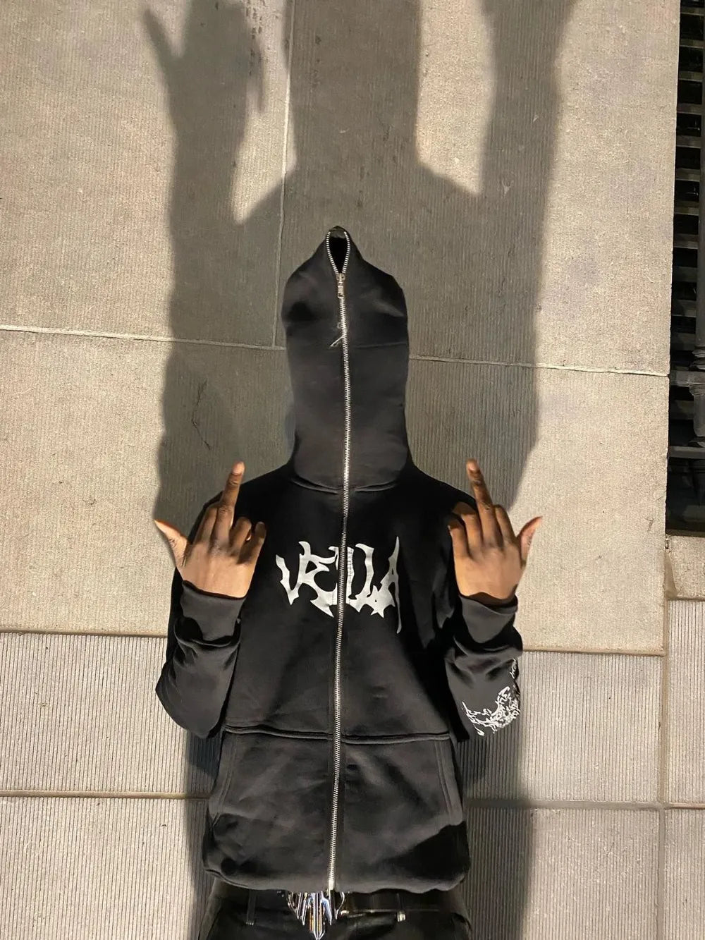 Men's zip-up hoodie with letter print – graphic streetwear style sweatshirt.

