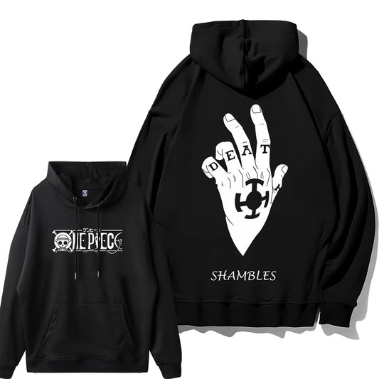 Loose fit Luffy hoodie with One Piece pirate print on front

