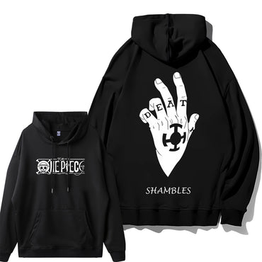 Loose fit Luffy hoodie with One Piece pirate print on front


