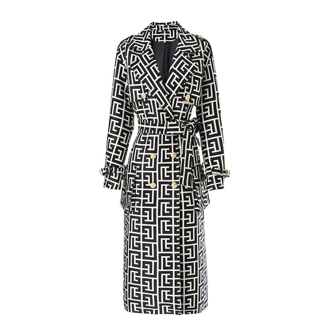 Model wearing the HarleyFashion trendy loose design long trench coat with a chic, autumn outfit
