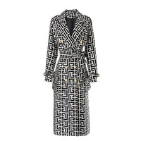 Model wearing the HarleyFashion trendy loose design long trench coat with a chic, autumn outfit