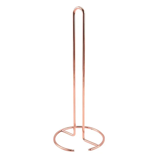 Stainless steel paper towel holder on a kitchen countertop