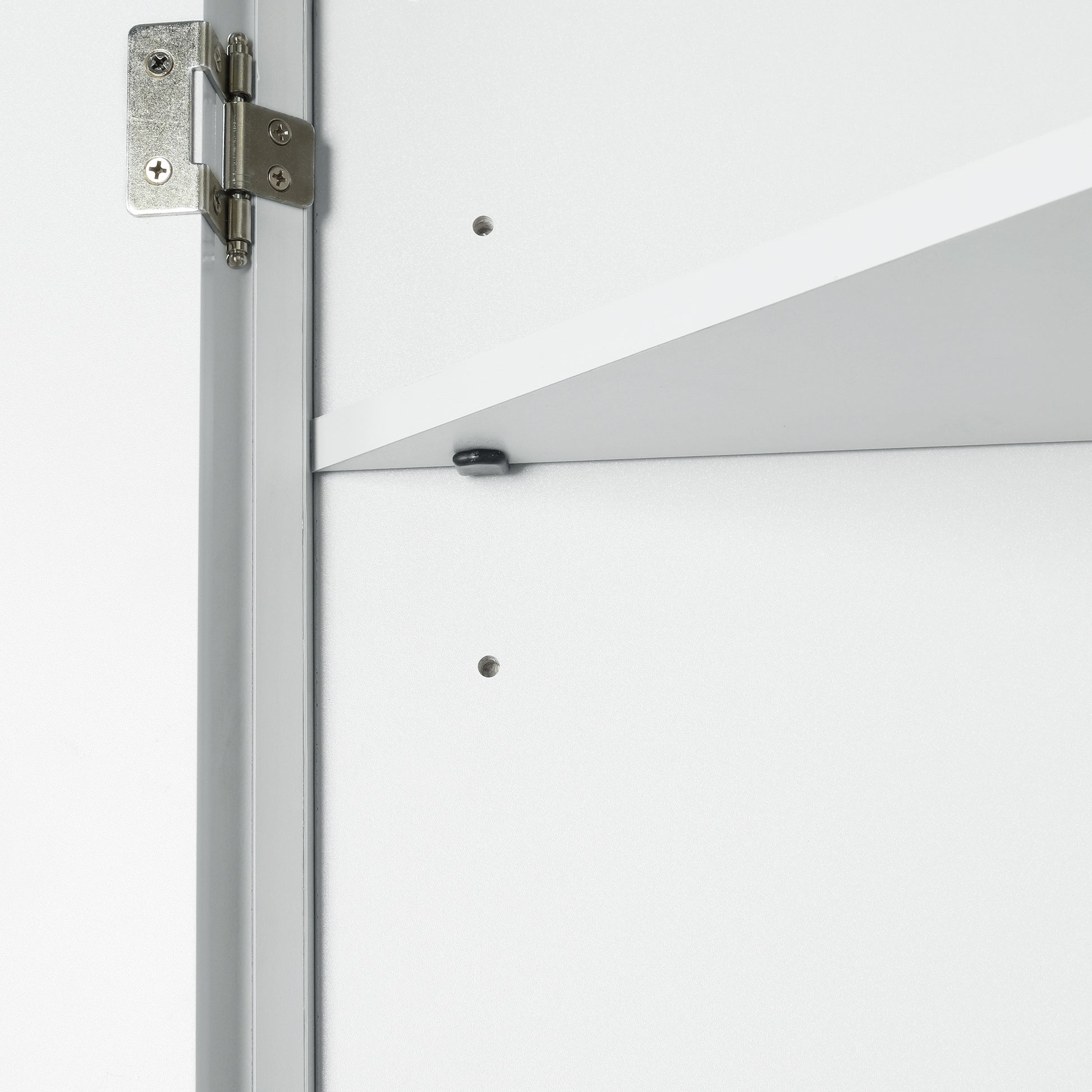 White triangle bathroom storage cabinet with a compact, space-saving design, featuring multiple shelves for organizing toiletries, towels, and other bathroom essentials. Made from durable materials, this sleek cabinet adds a functional and stylish touch to any bathroom decor.