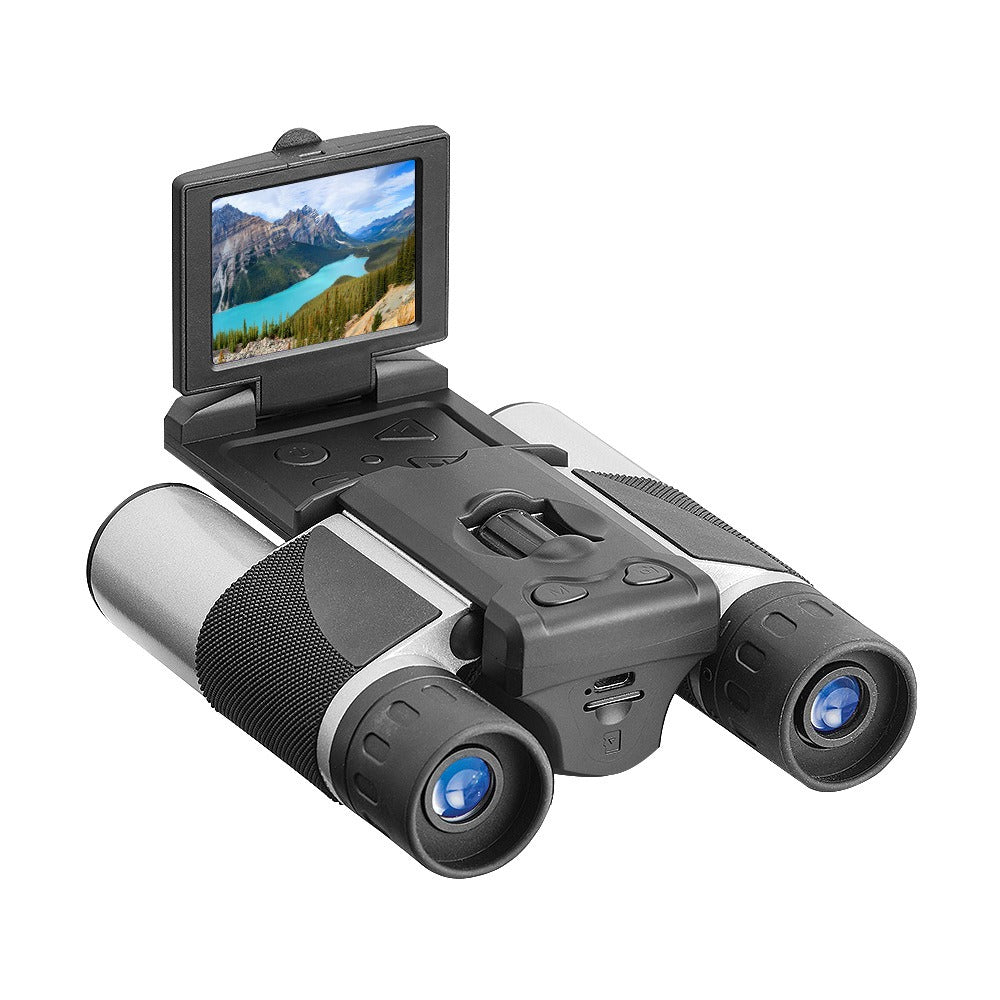 HD video camera binoculars with starlight night vision, allowing for clear daytime and nighttime viewing. Features high-definition video recording, powerful zoom, and enhanced starlight vision for low-light conditions, perfect for outdoor activities like wildlife observation and night-time surveillance