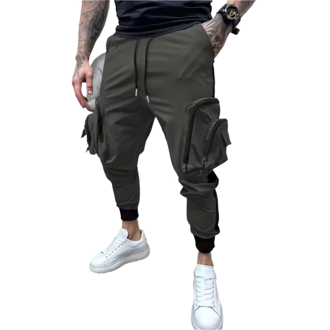 Casual tapered overalls with a zipper closure, color-blocked design, and multiple pockets for a stylish and functional look.