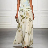V-neck floral print women's dress sleeveless backless waist cinching long skirt Hot Deal Warehouse