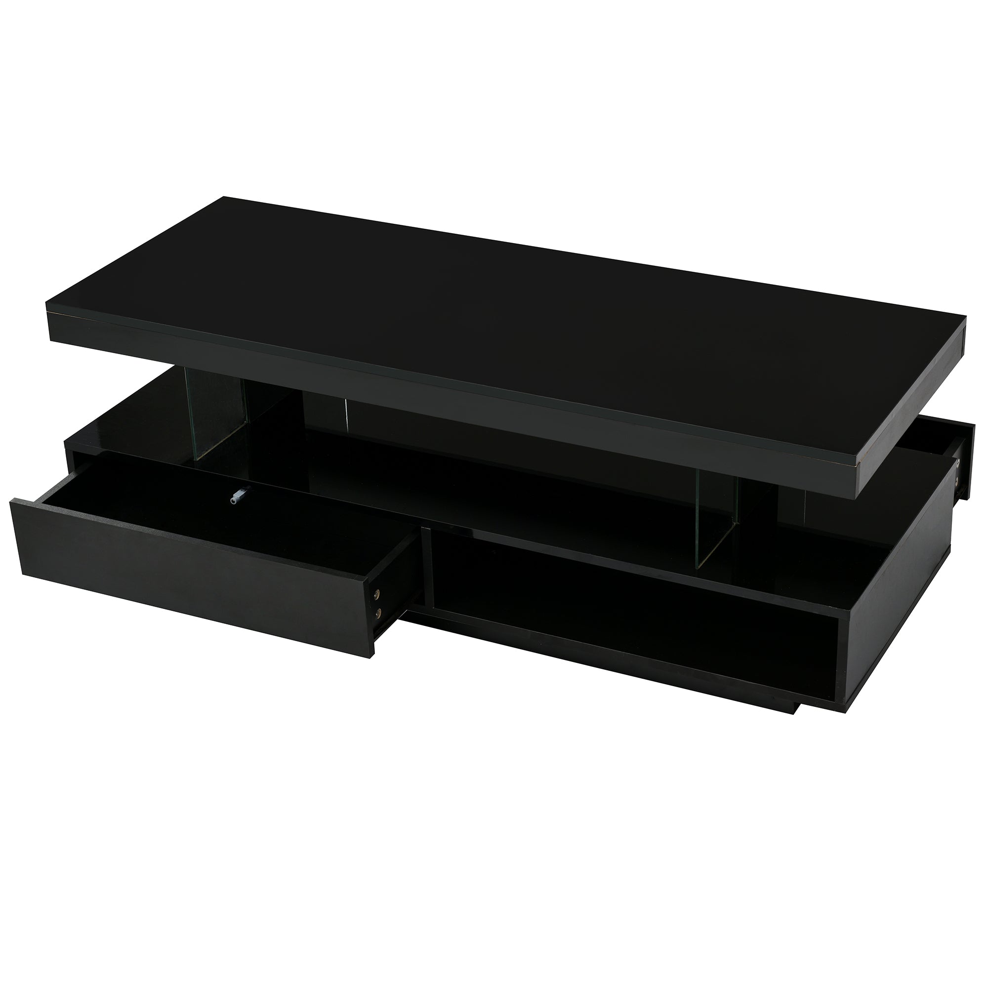 U-Can black LED coffee table with drawers and display shelf