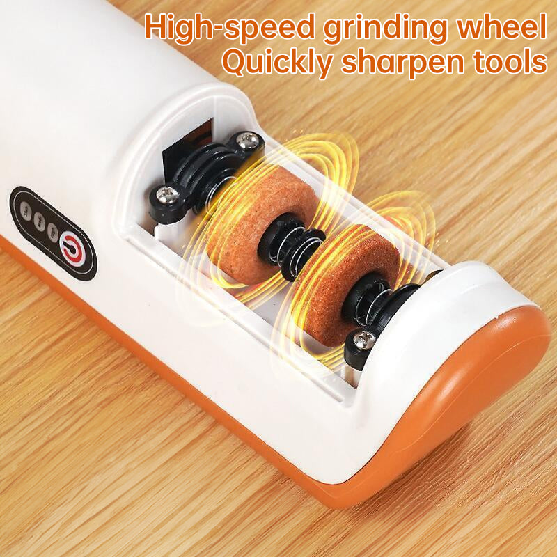 Compact multifunctional electric knife sharpener for kitchen use – automatic professional tool.

