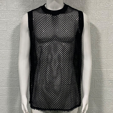 Solid Color Round Neck Sleeveless Hollow Knitted Vest in lightweight, breathable fabric for a stylish and comfortable fit.