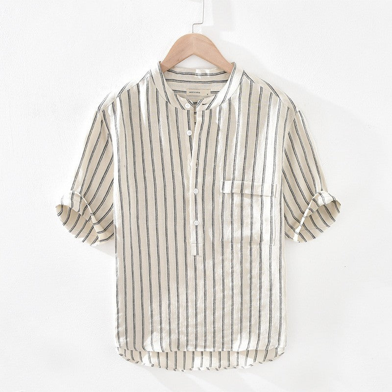 Men's Stand Collar Pullover Shirt, modern design, breathable fabric, stylish and versatile.
