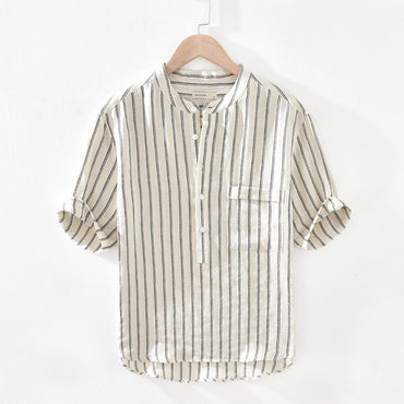 Men's Stand Collar Pullover Shirt, modern design, breathable fabric, stylish and versatile.