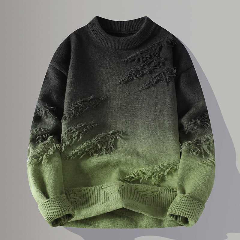 Round Neck Pullover Personalized Gradient Sweater, Stylish Gradient Design, Soft & Comfortable Casual Wear