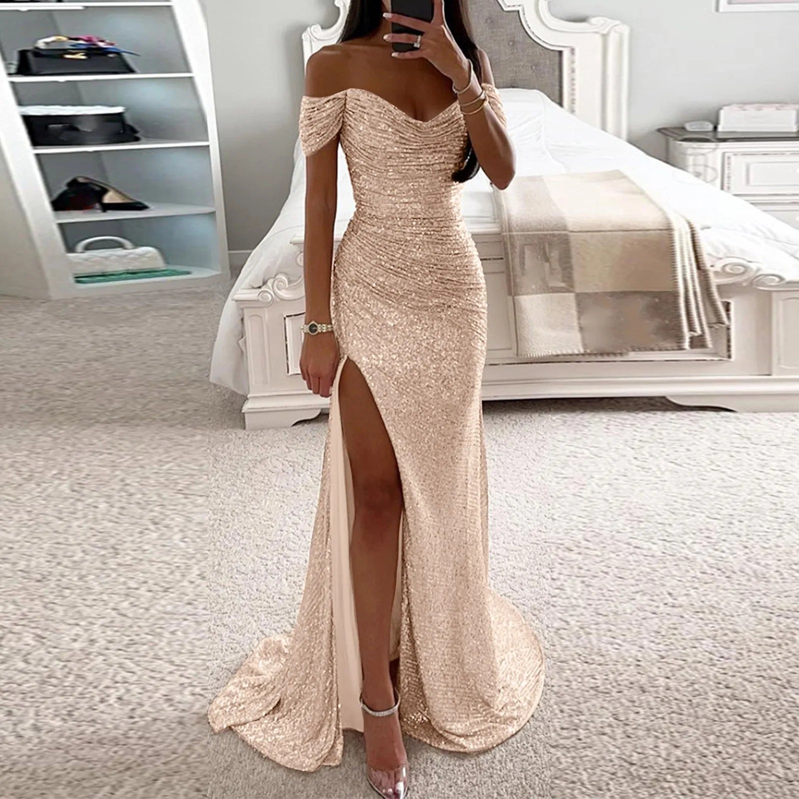“Adeline Sparkling Slit Dress – women’s elegant evening dress with shimmering fabric and side slit for special occasions – Hot Deal Warehouse fashion”










