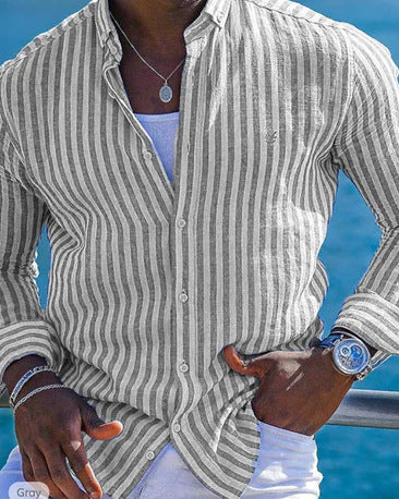 Men’s 3D Printed Lapel Long Sleeve Shirt, summer fashion, breathable fabric, stylish design, trendy casual wear.