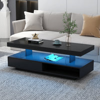 U-Can black LED coffee table with drawers and display shelf