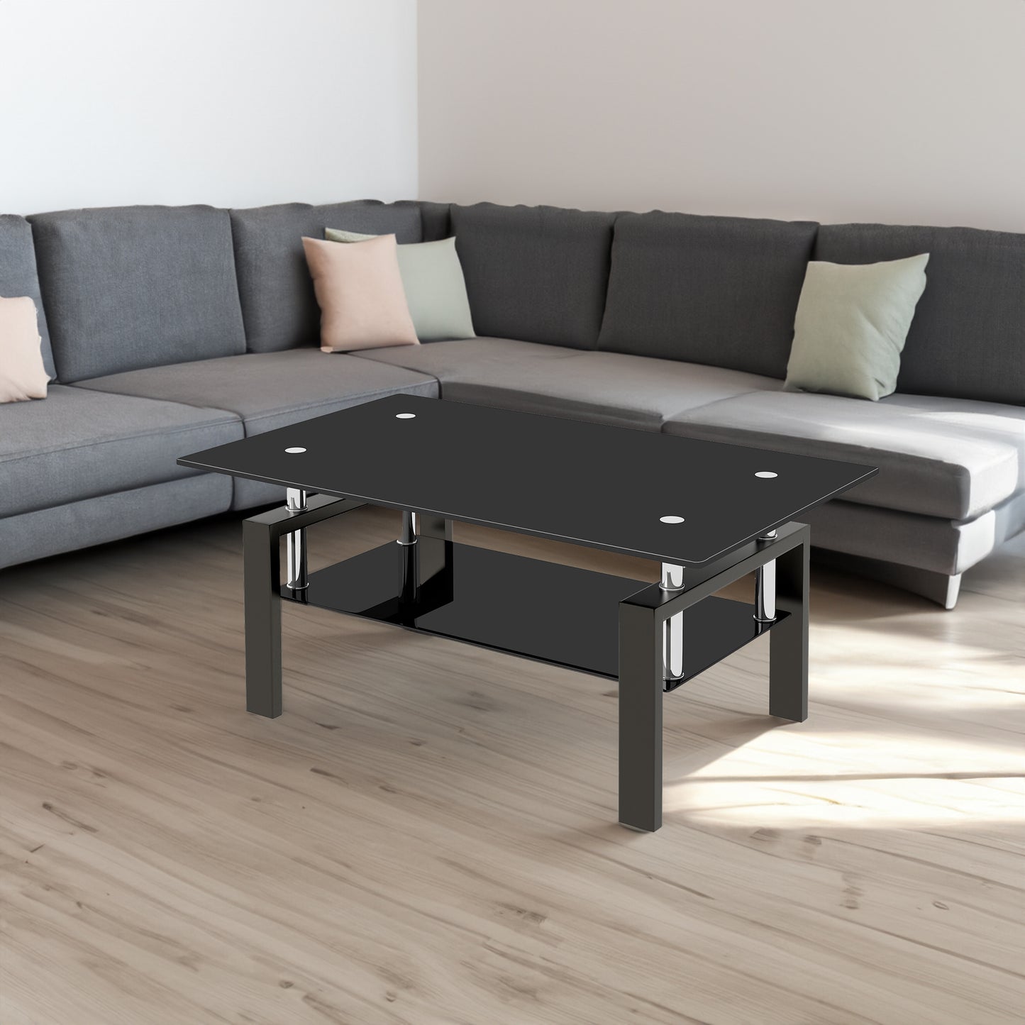 “Black tempered glass coffee table – modern, durable centerpiece for living rooms with sleek, stylish design – Hot Deal Warehouse furniture”



