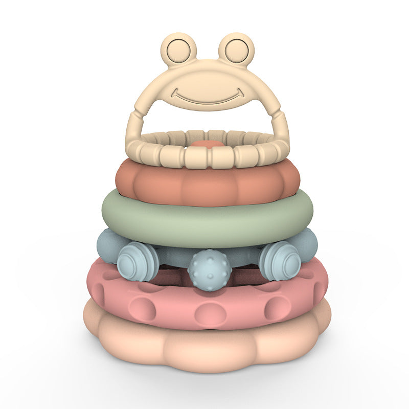 Colorful silicone stacking building blocks for toddlers and kids, safe educational puzzle toy.

