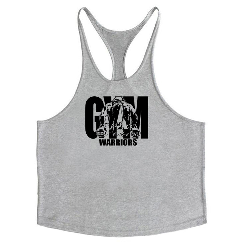 GYM WARRIORS cotton fitness vest, featuring a deep digging design and thin shoulder straps. This lightweight, breathable shirt is perfect for intense workouts, providing comfort and flexibility while showcasing a sporty, stylish look