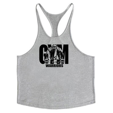 GYM WARRIORS cotton fitness vest, featuring a deep digging design and thin shoulder straps. This lightweight, breathable shirt is perfect for intense workouts, providing comfort and flexibility while showcasing a sporty, stylish look