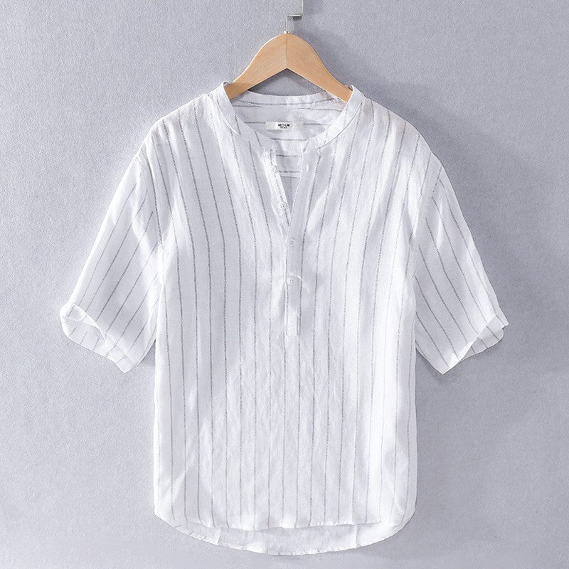 Men's Stand Collar Pullover Shirt, modern design, breathable fabric, stylish and versatile.
