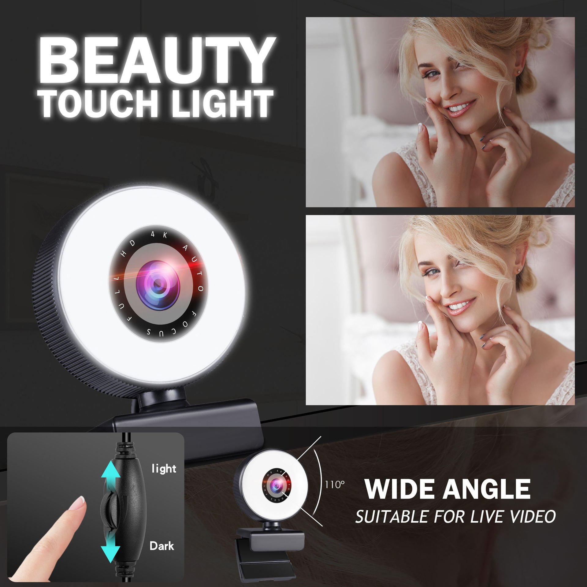 “4K beauty auto focus webcam with fill light – ultra high-definition webcam with built-in lighting and auto focus for flawless streaming and video calls – Hot Deal Warehouse electronics”

