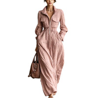Women's Zipper Collar Elastic Waist Long Dress Hot Deal Warehouse