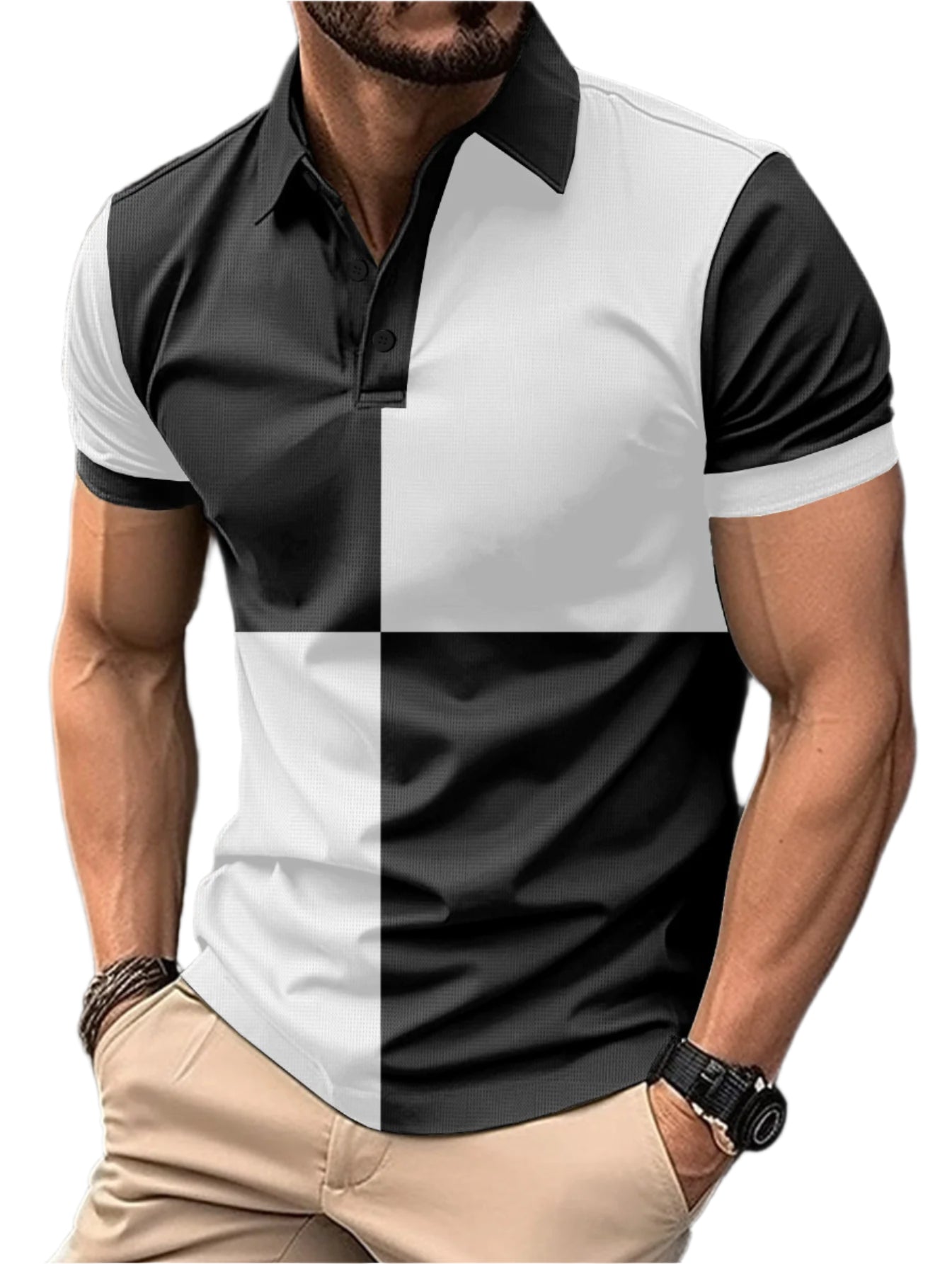 “Casual sports short sleeve color stitching turnover neck polo shirt – men’s modern polo with contrast panels, perfect for active lifestyles and everyday comfort – Hot Deal Warehouse menswear”









