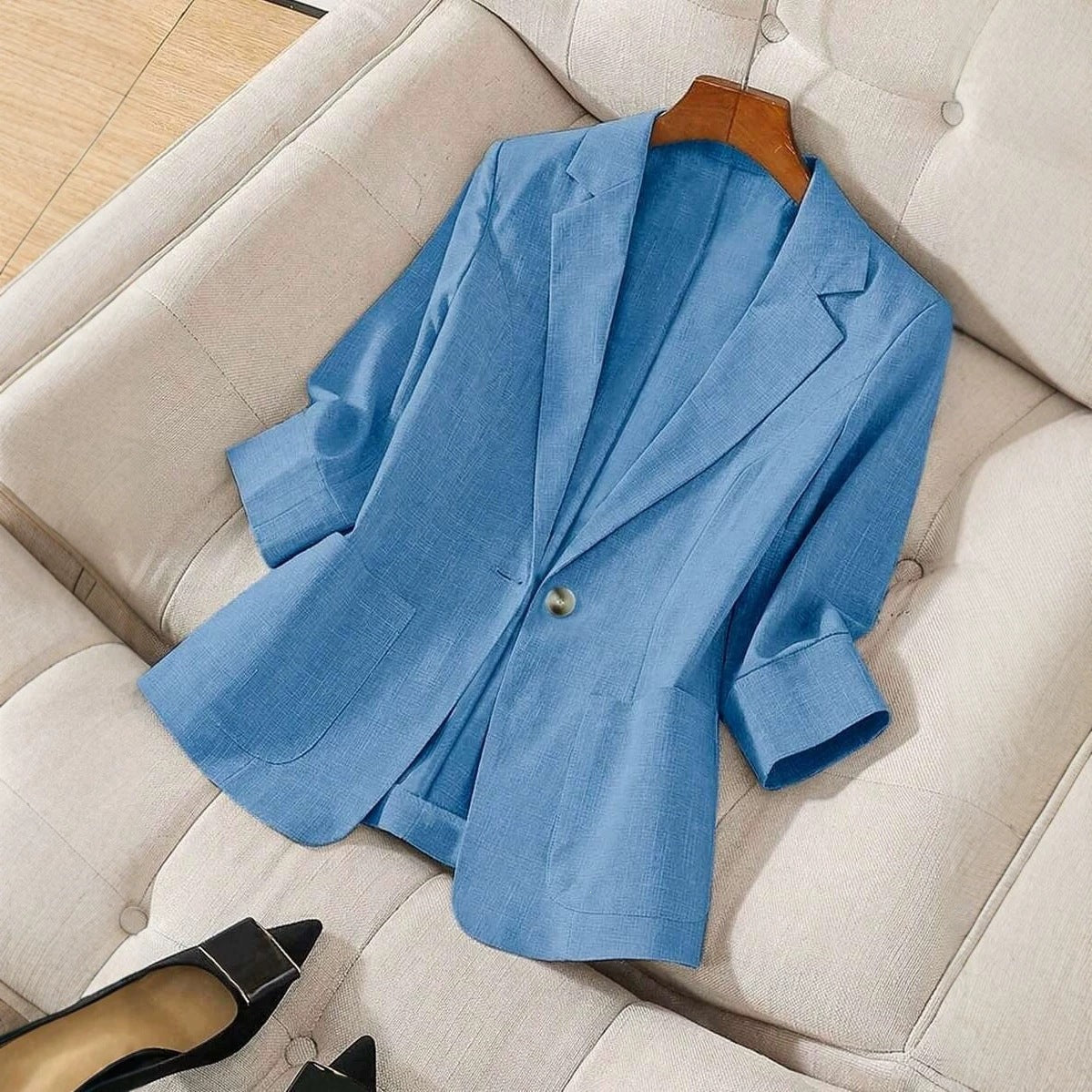 Solid color pocket small suit jacket women's button up top Hot Deal Warehouse