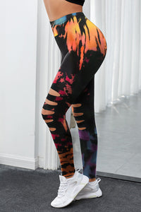 Multicolor Tie Dye Hollow Out Fitness Activewear Leggings Hot Deal Warehouse