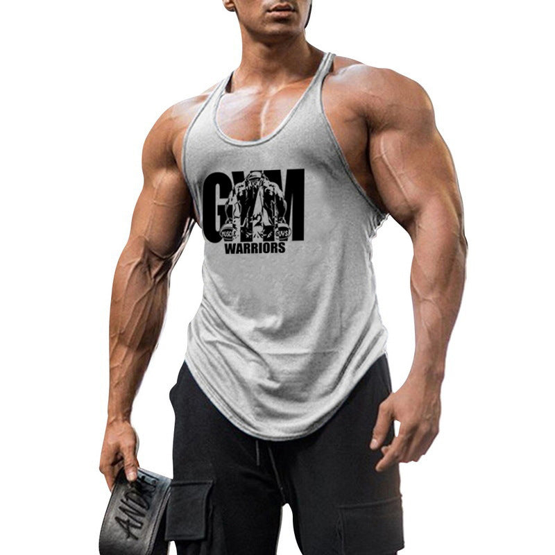 GYM WARRIORS cotton fitness vest, featuring a deep digging design and thin shoulder straps. This lightweight, breathable shirt is perfect for intense workouts, providing comfort and flexibility while showcasing a sporty, stylish look