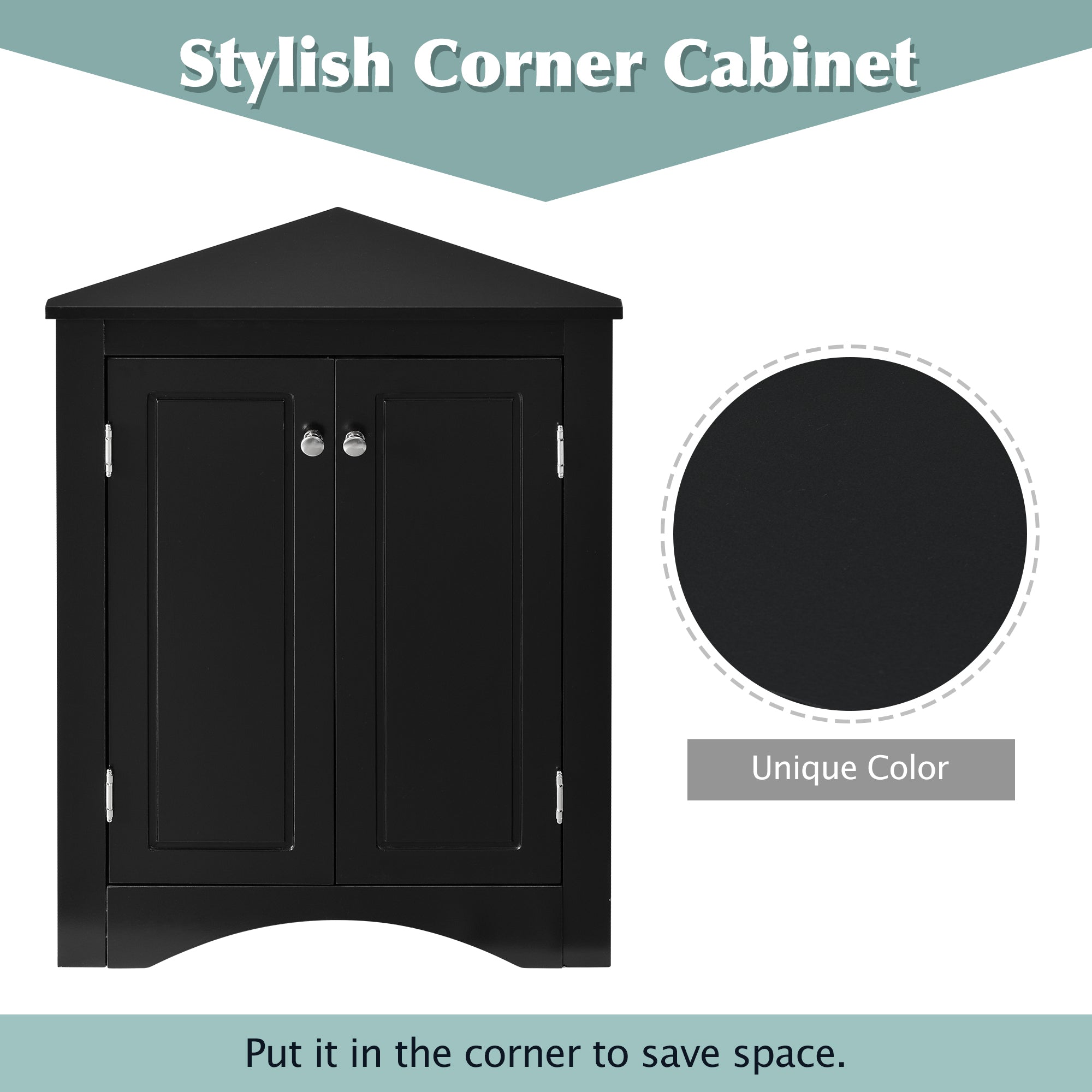 “Black triangle bathroom storage cabinet – modern, space-saving corner organizer for toiletries and essentials – Hot Deal Warehouse home furniture”

