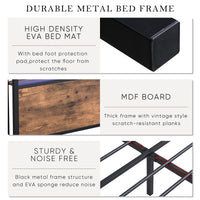 Full-size bed frame with LED headboard, drawers, and charging ports