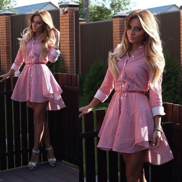 Elegant long sleeve striped shirt dress for women – perfect for casual, office, and evening wear.

