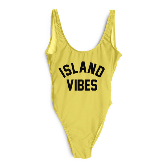 Island Vibes Letter Print Swimsuit