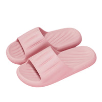 Unisex striped home slippers with thick soles and non-slip bottoms in solid colors.


