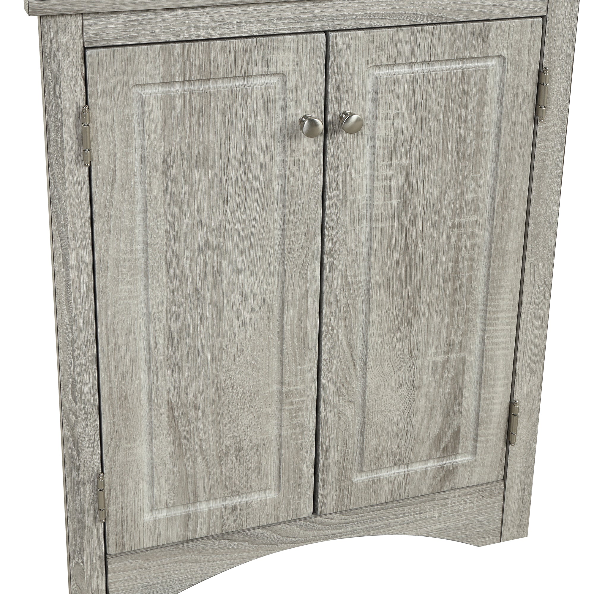 Oak triangle bathroom storage cabinet with a stylish, space-saving design, featuring multiple shelves for organizing toiletries, towels, and other bathroom essentials. Crafted from durable oak wood, this elegant cabinet adds both functionality and natural charm to any bathroom