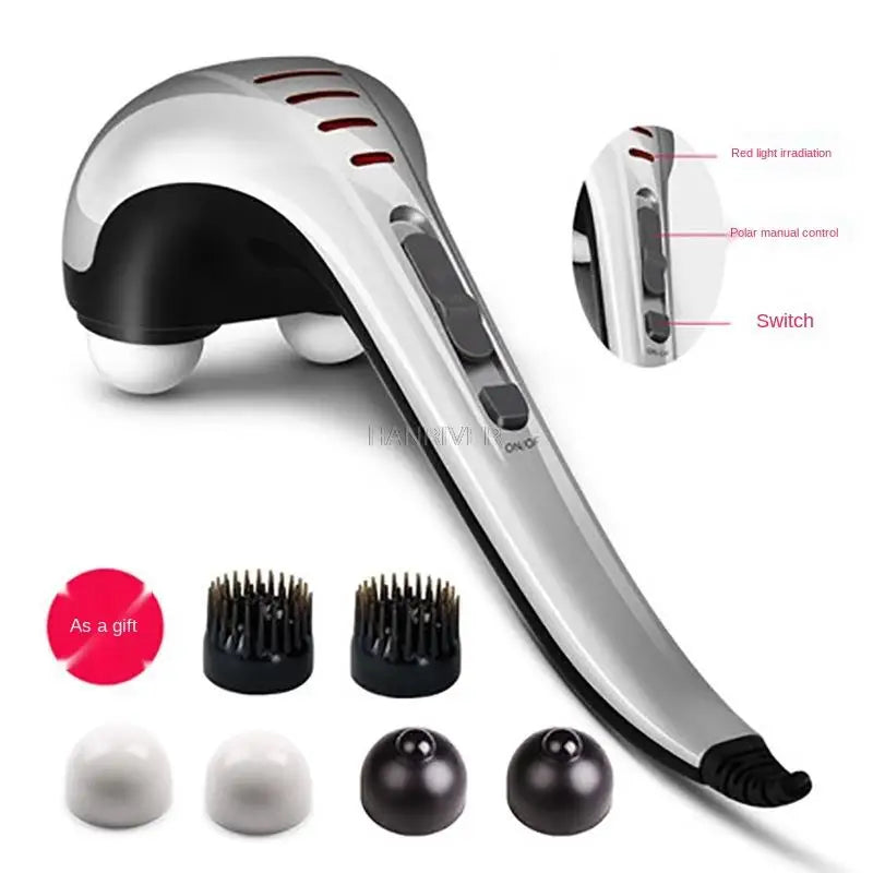 Handheld meridian massage hammer for neck and back pain relief – electric tapping stick massager.








