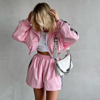 Zippered Long Sleeved Top and Sports Shorts Set Hot Deal Warehouse