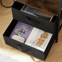 Modern tea table with USB port, outlet, and two drawers, front view

