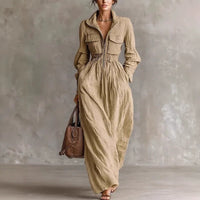 Women's Zipper Collar Elastic Waist Long Dress Hot Deal Warehouse