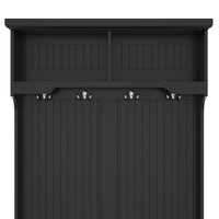 Black 4-in-1 hall tree with storage bench and coat hooks, front view

