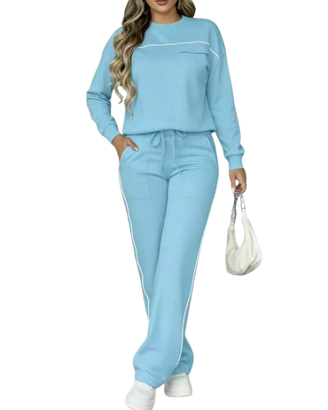Women's light blue elegant two-piece pants set